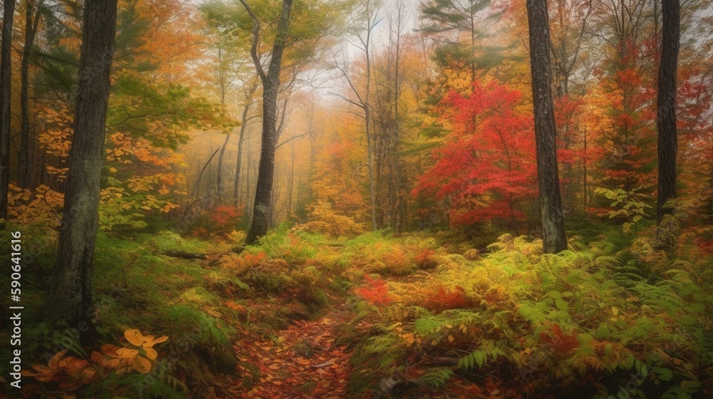 Obraz premium A lush forest with vibrant fall foliage Generative AI