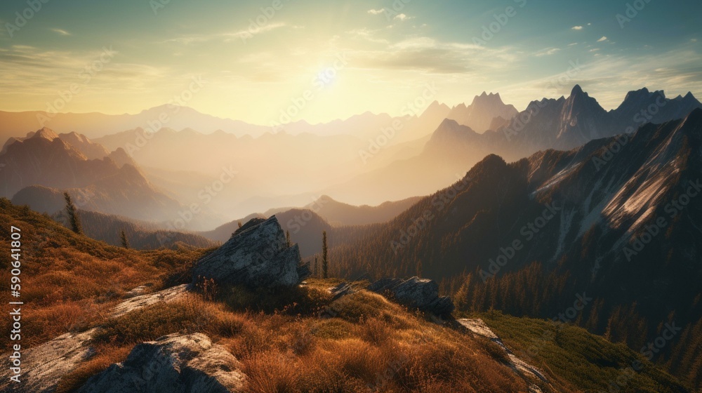 A breathtaking view of a mountain range at sunrise Generative AI