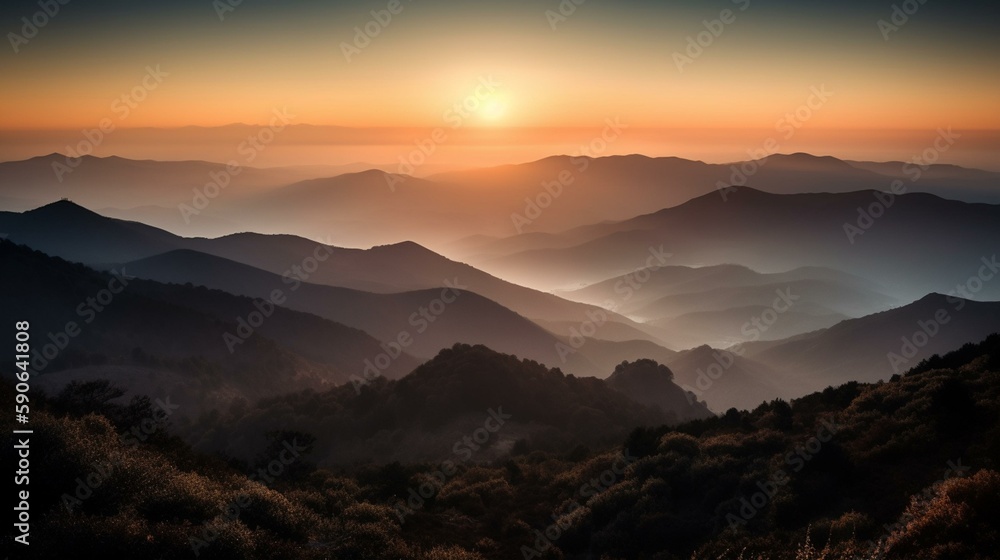 A breathtaking view of a mountain range at sunrise Generative AI