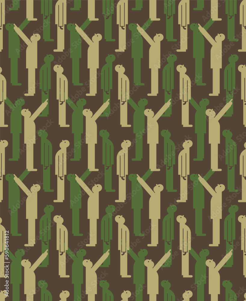 Man looks up military pattern seamless. Looking up guy army background. soldier protective khaki texture