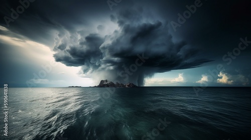 A dramatic view of a thunderstorm over the ocean Generative AI