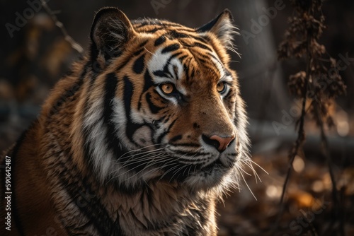 majestic tiger in its natural habitat. Generative AI