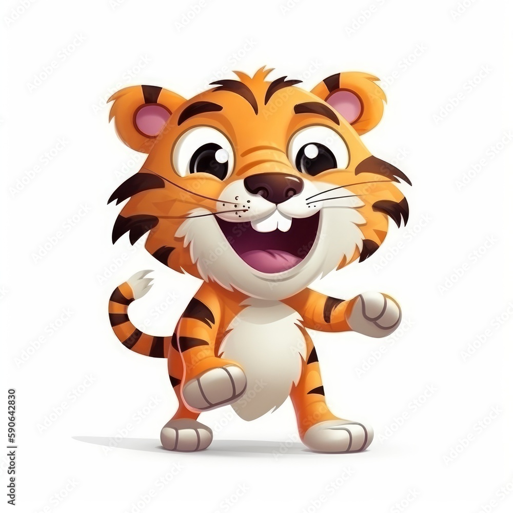 Adorable and Amusing Cartoon Tiger Character on White Background, Generative AI Adorable and Amusing Cartoon Tiger Character on White Background, Generative AI