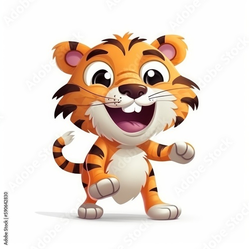 Adorable and Amusing Cartoon Tiger Character on White Background  Generative AI