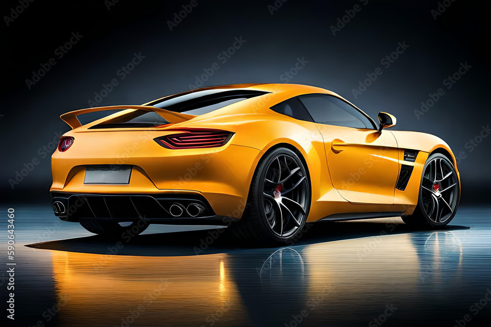Yellow sports car coupe on a dark background Generative AI