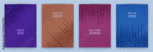 Simple halftone dot texture placard background vector set. Abstract cover layouts. Halftone dots