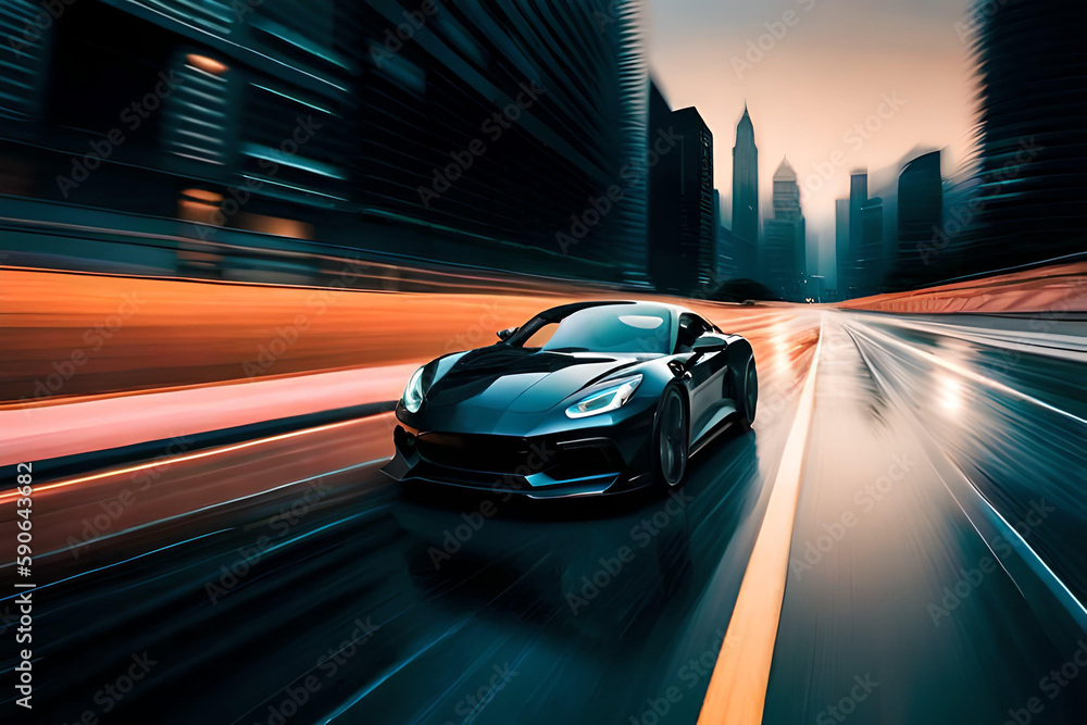Sport car on the road with motion blur background Generative AI - obrazy, fototapety, plakaty 