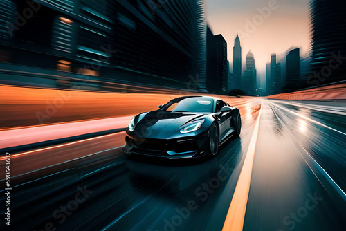 Sport car on the road with motion blur background Generative AI