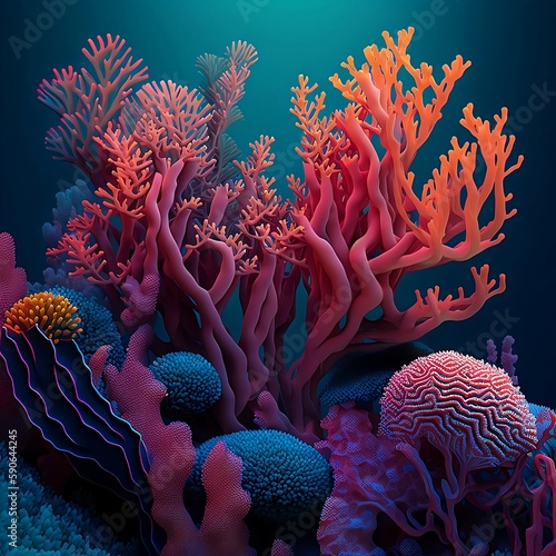 Colored underwater corals Generative AI