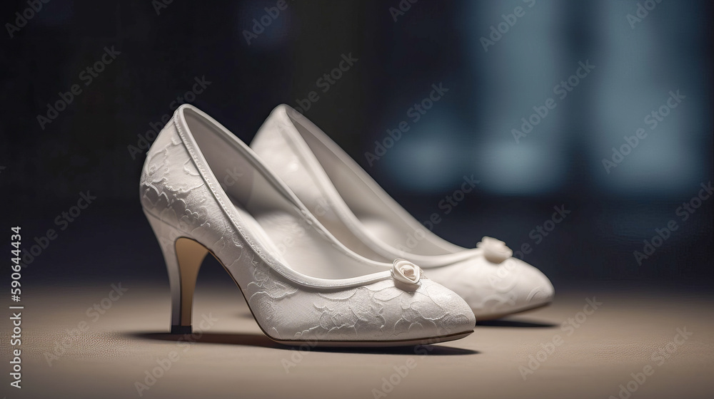 Women's white shoes close-up. Al generated illustration Women's white shoes close-up. Al generated illustration