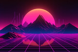 Retro Futuristic neon gaming landscape background