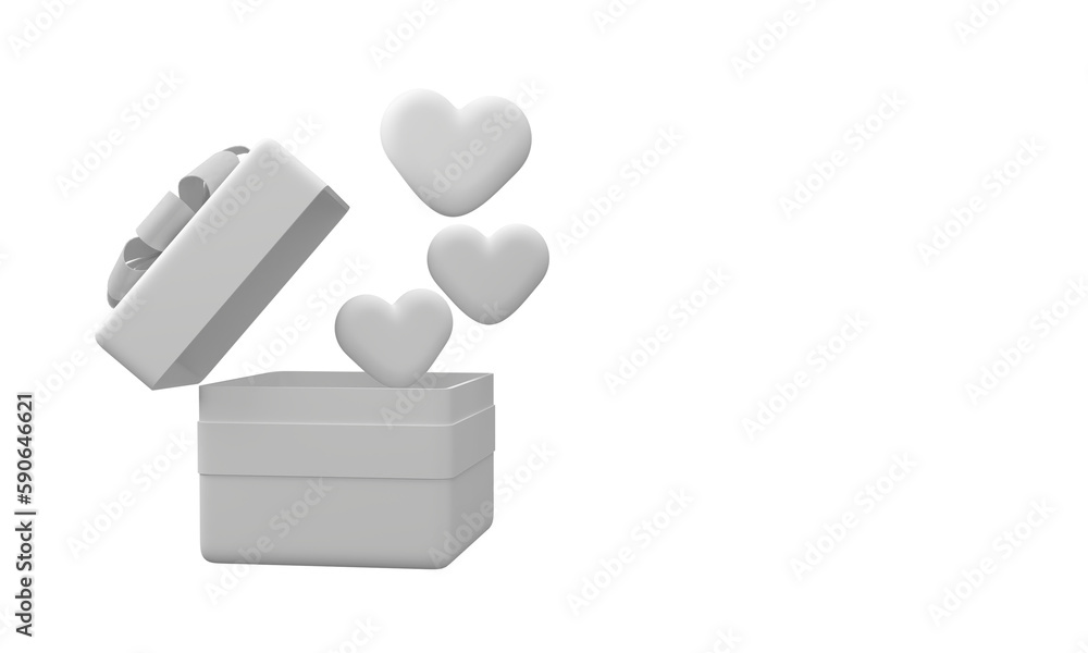3D render of gift-box with floating hearts and transparent background, suitable use for greeting card decoration or another design template. 3D render of gift-box with floating hearts and transparent background, suitable use for greeting card decoration or another design template.