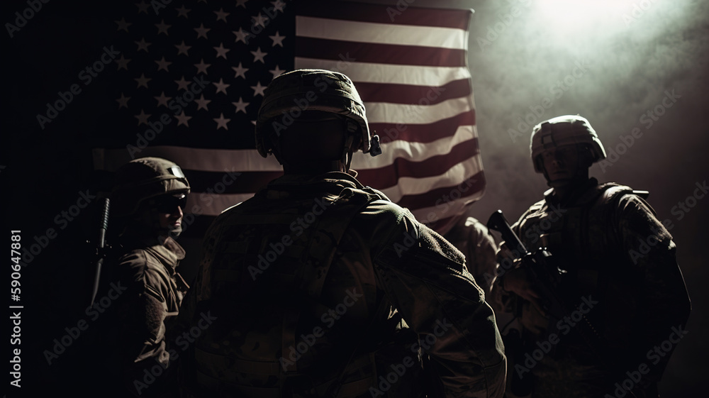 soldiers in military uniform US army against the American national flag, memorial day soldiers in military uniform US army against the American national flag, memorial day