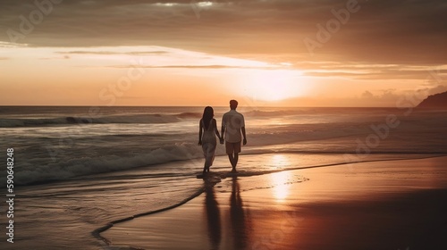 Magical Sunset in Bali - Couple Walking Hand in Hand on the Beach