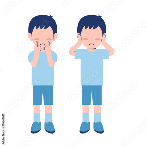 Set Of Little Boy Feeling Sad