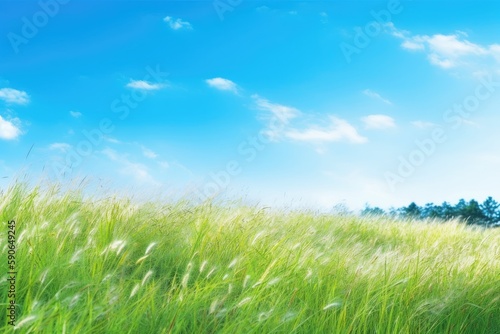 serene grassy field with a clear blue sky. Generative AI