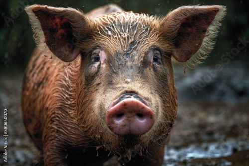 muddy pig up close. Generative AI