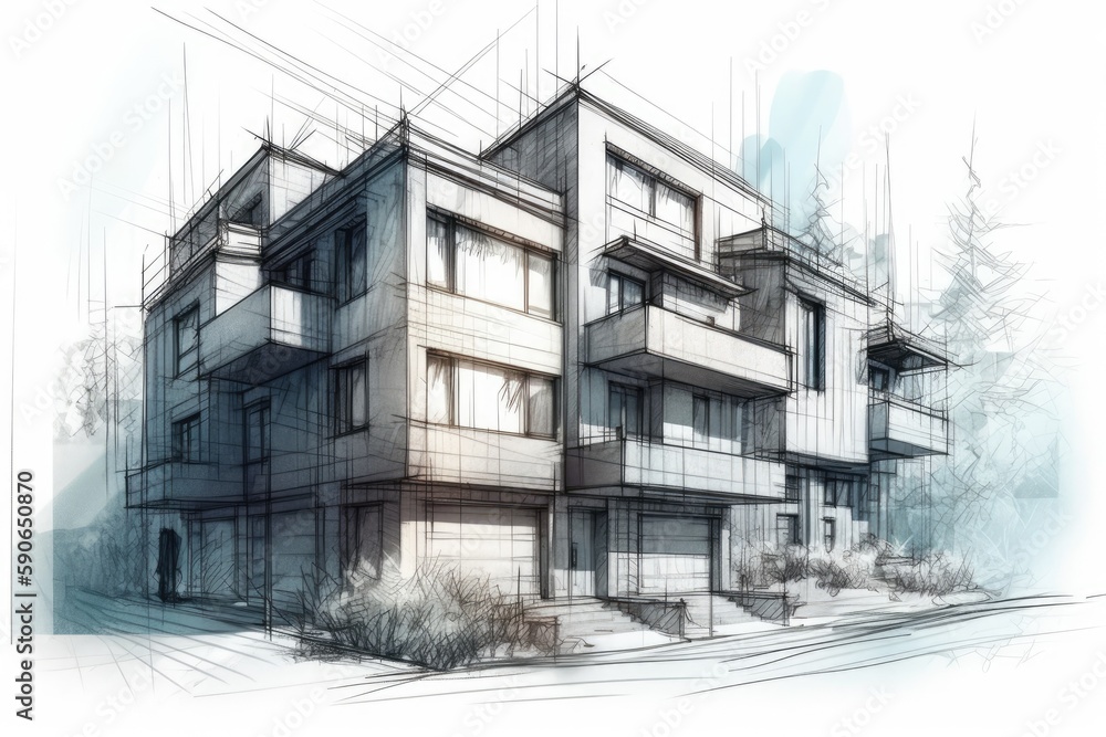 modern city building with a facade full of windows. Generative AI modern city building with a facade full of windows. Generative AI