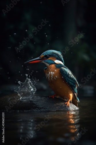Beautiful kingfisher catching a fish  Generate Ai