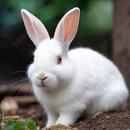 Cute white rabbit with short ears, Generate Ai