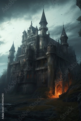  huge gothic castle with fantasy environment, Generate Ai © MdImam