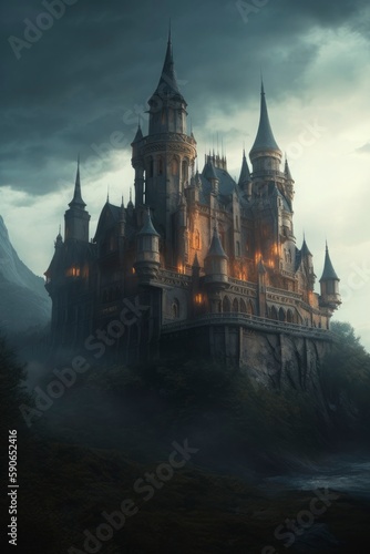  huge gothic castle with fantasy environment, Generate Ai