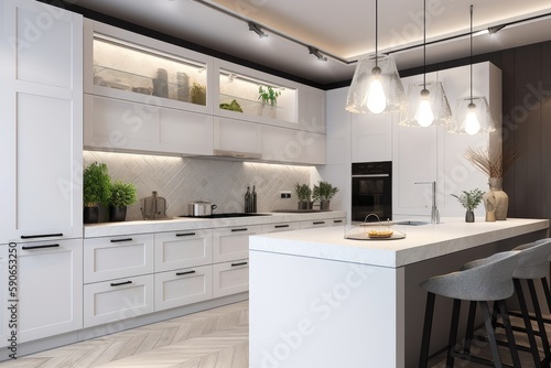 Residential interior of modern kitchen in luxury mansion Generative AI