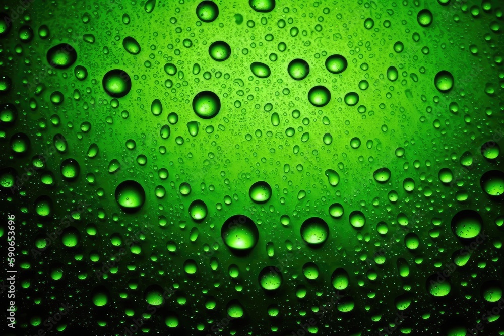 green background with realistic water droplets. Generative AI
