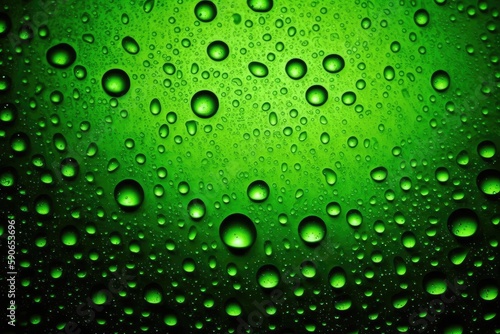 green background with realistic water droplets. Generative AI