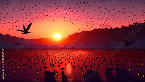 Sunset and starlings - Generative AI