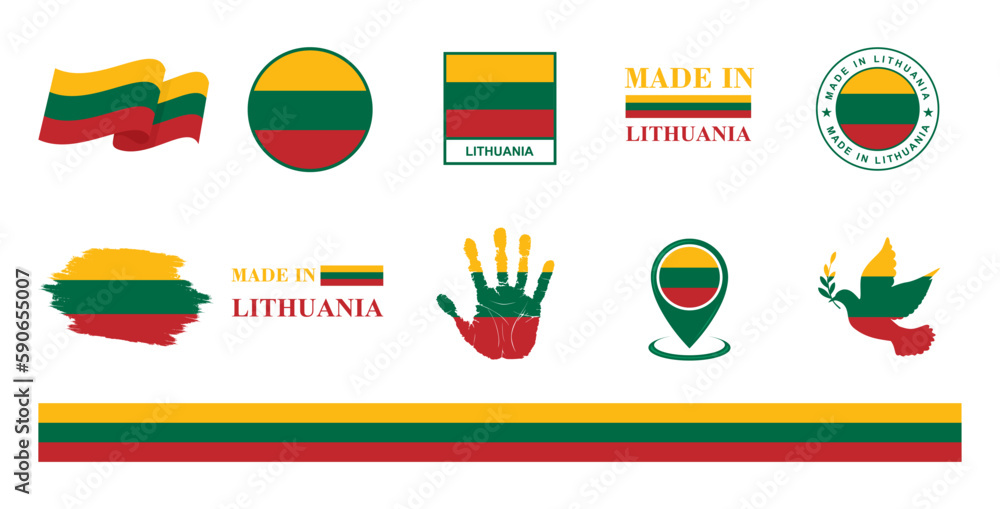 Lithuania national flags icon set. Labels with Lithuania flags. Vector illustration