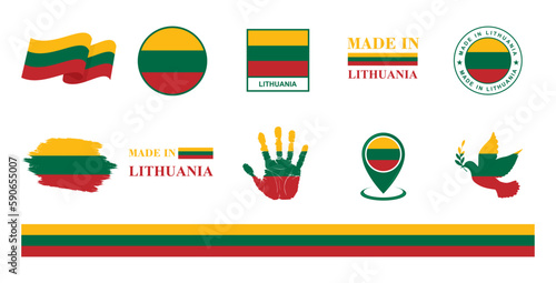 Lithuania national flags icon set. Labels with Lithuania flags. Vector illustration photo