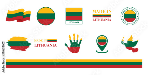 Lithuania national flags icon set. Labels with Lithuania flags. Vector illustration