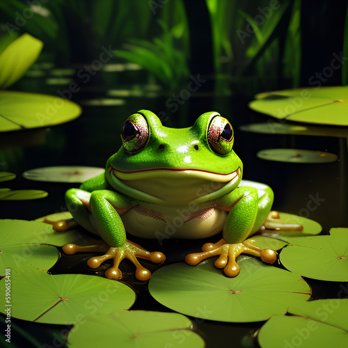 A happy frog in a pond sitting on a lilly pad - Generative AI © PaulMatthews78
