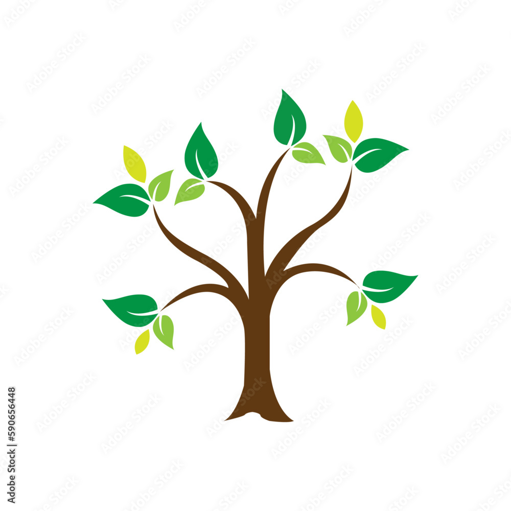 Obraz premium green tree with leaves vector design colorful tree background cartoon clipart illustrations.