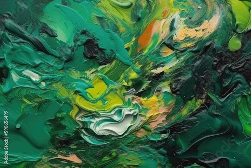 an abstract painting featuring shades of green and yellow. Generative AI