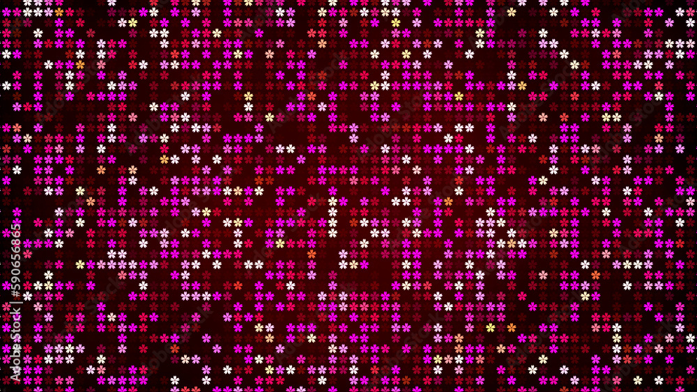 Abstract Artistic Random Fractal Red Pink Yellow Shiny And Transparent Small Cherry Blossoms Sakura Flowers Grid Pattern Screen Background