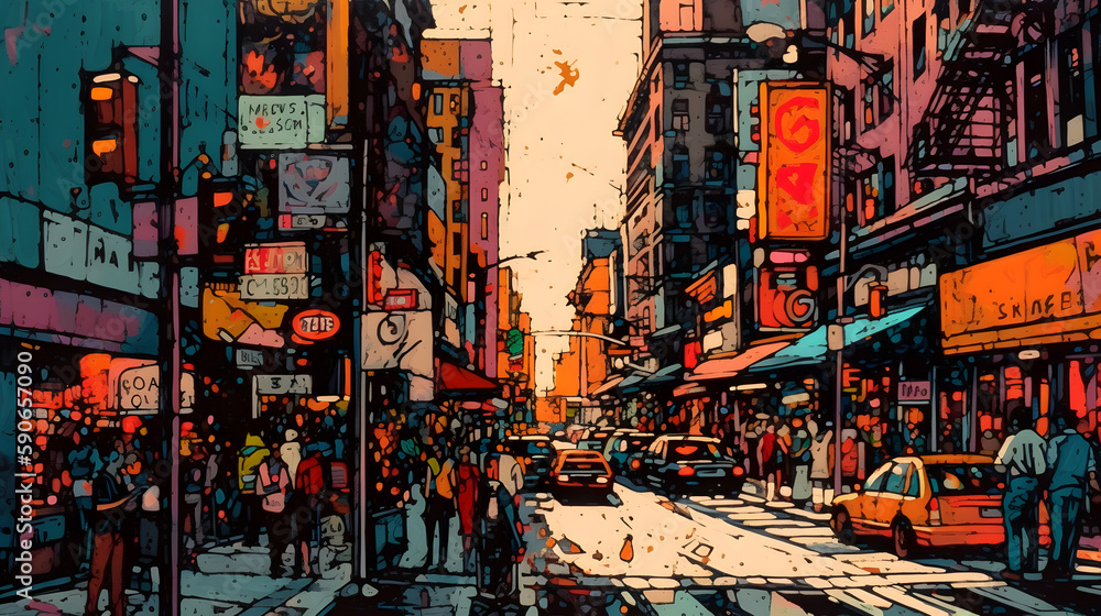 Fototapeta premium Afternoon Cityscapes: A Multi-Colored Illustration of the Outdoors