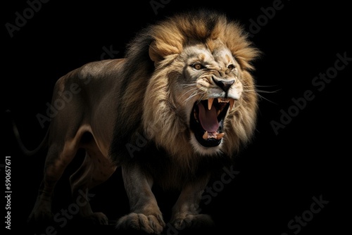 portrait of a lion  photo of a lion isolated on a black colored background