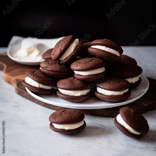 Whoopie pies on a plate, close-up shot, generative ai photo