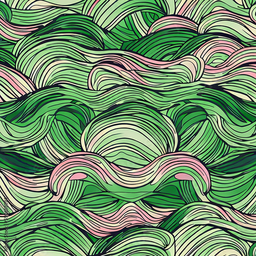 Abstract green waves. Generative AI.