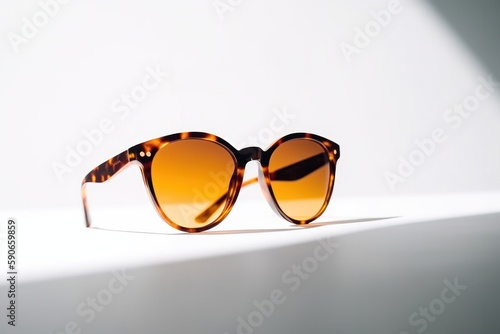 Stylish Leopard Pattern Sunglasses Displayed on Pristine White Background - Generative Ai photo