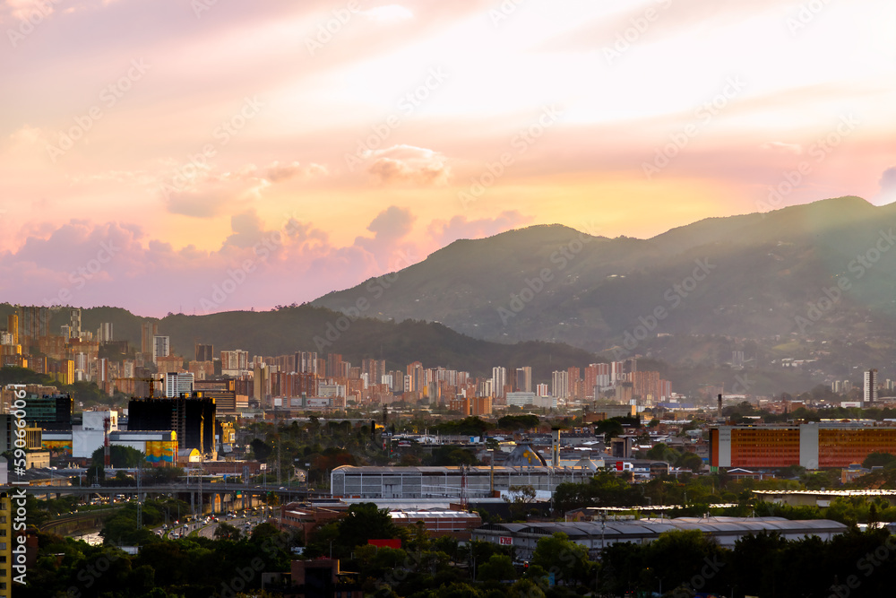 Panoramic of Medellin (Colombia) during twilight