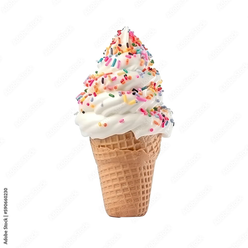 soft serve ice cream with sprinkles on a cone isolated on transparent ...
