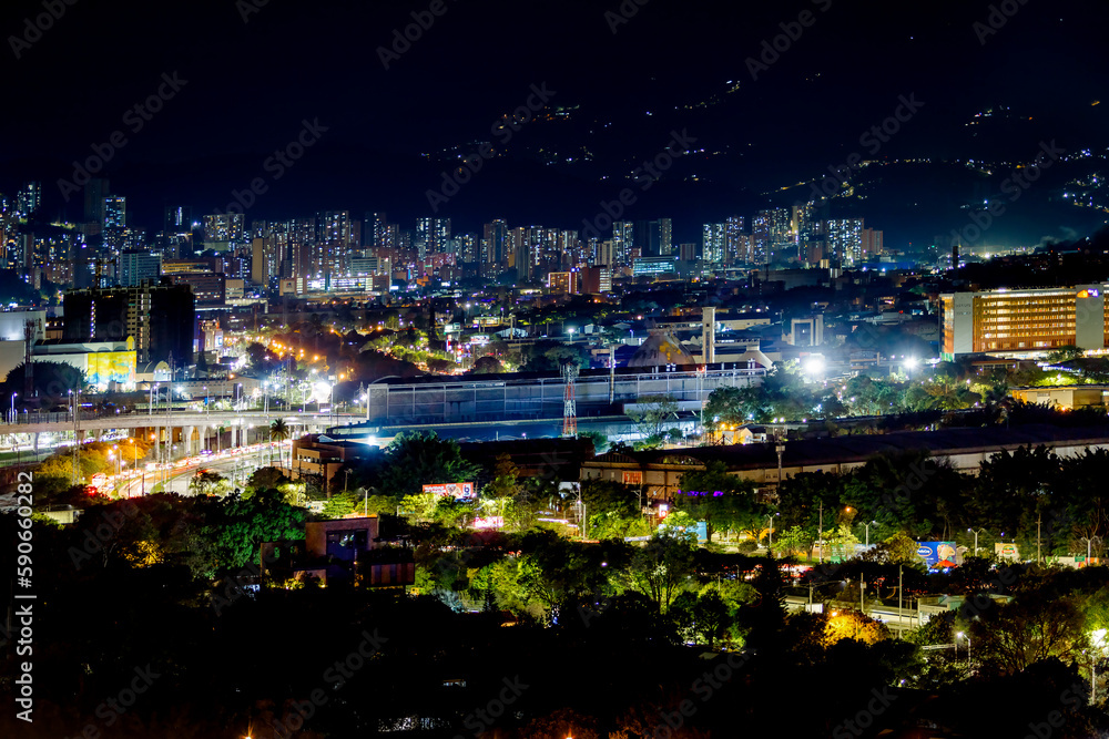 Panoramic night view of Medellin, Colombia