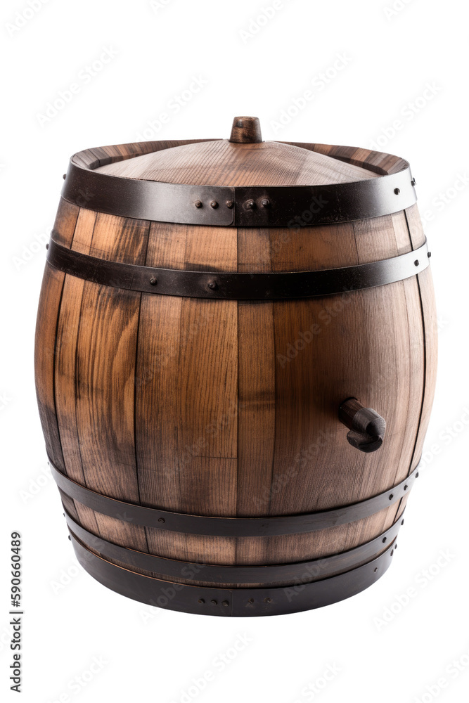 Fototapeta premium wooden barrel isolated on transparent background, generative ai