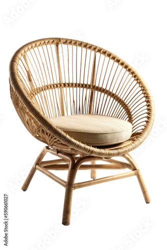 rattan or wicker chair isolated on transparent background, generative ai