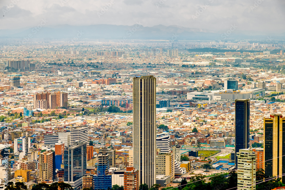 Panoramic view of Bogota (Colombia) with skyscrapers in the foreground