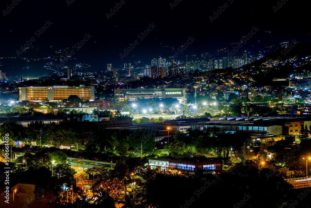 Panoramic night view of Medellin, Colombia