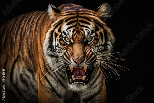 Stunning image of a Sumatran tiger (Panthera tigris sumatrae). Generative AI © 2rogan